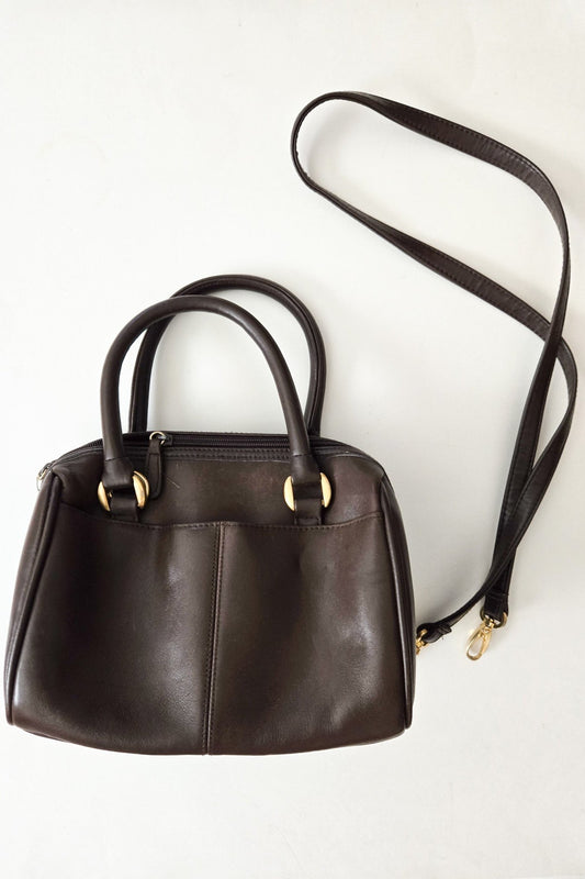 ESPRESSO BROWN LEATHER VINTAGE SATCHEL CROSSBODY BAG